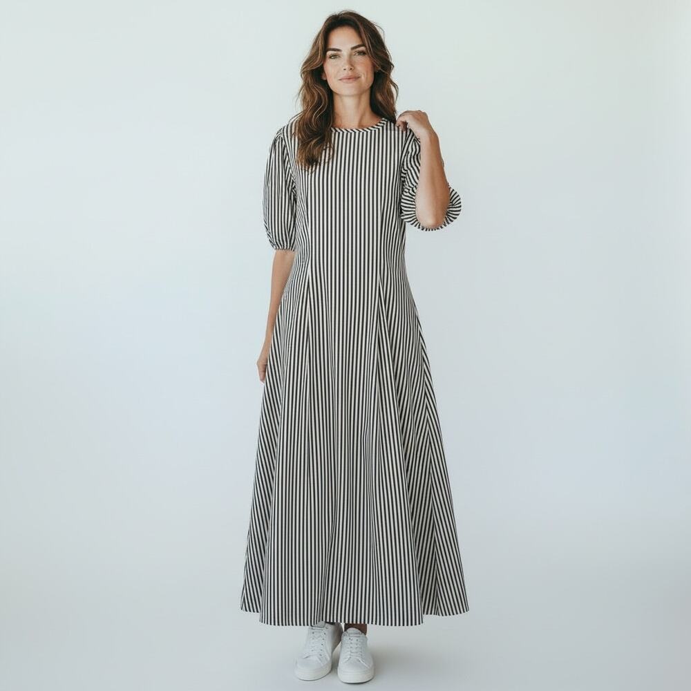 WHO WHAT WEAR  100% Cotton Gray Stripe Maxi Dress L  GardenParty Brunch
